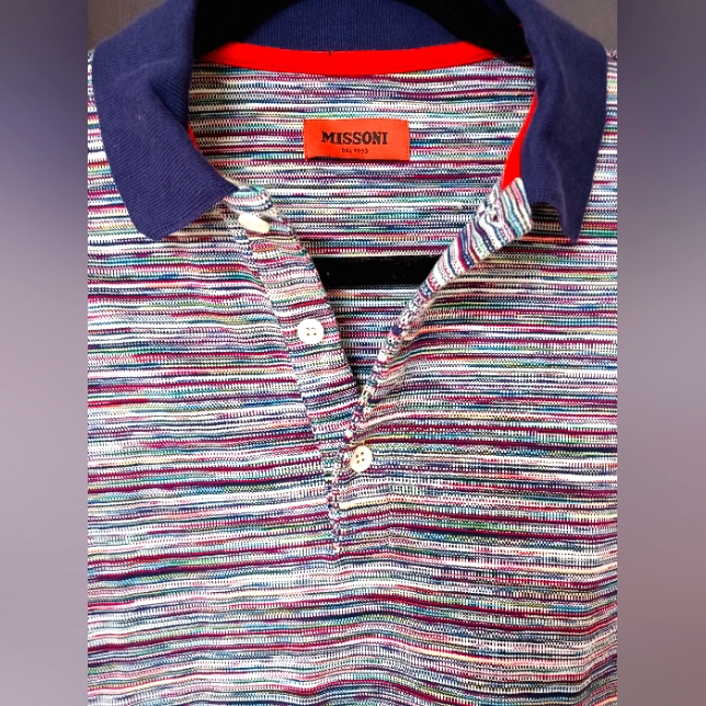 Missoni Multicolor Knit Polo With Blue Collar